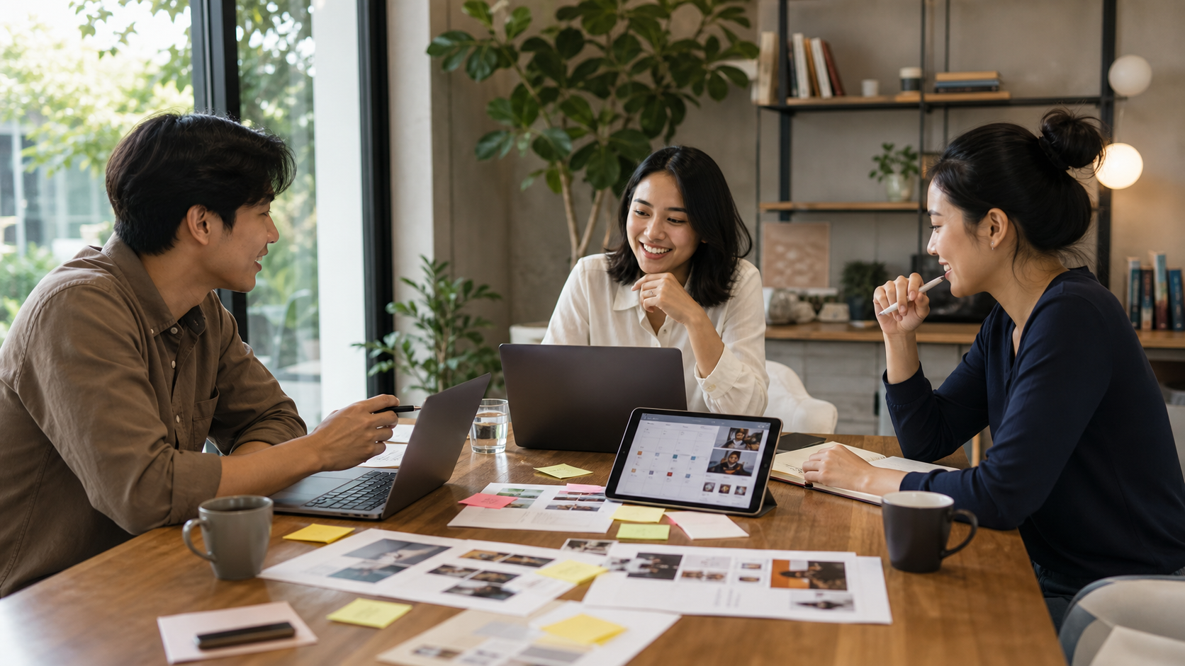 Casual remote brand strategy and campaign planning workspace