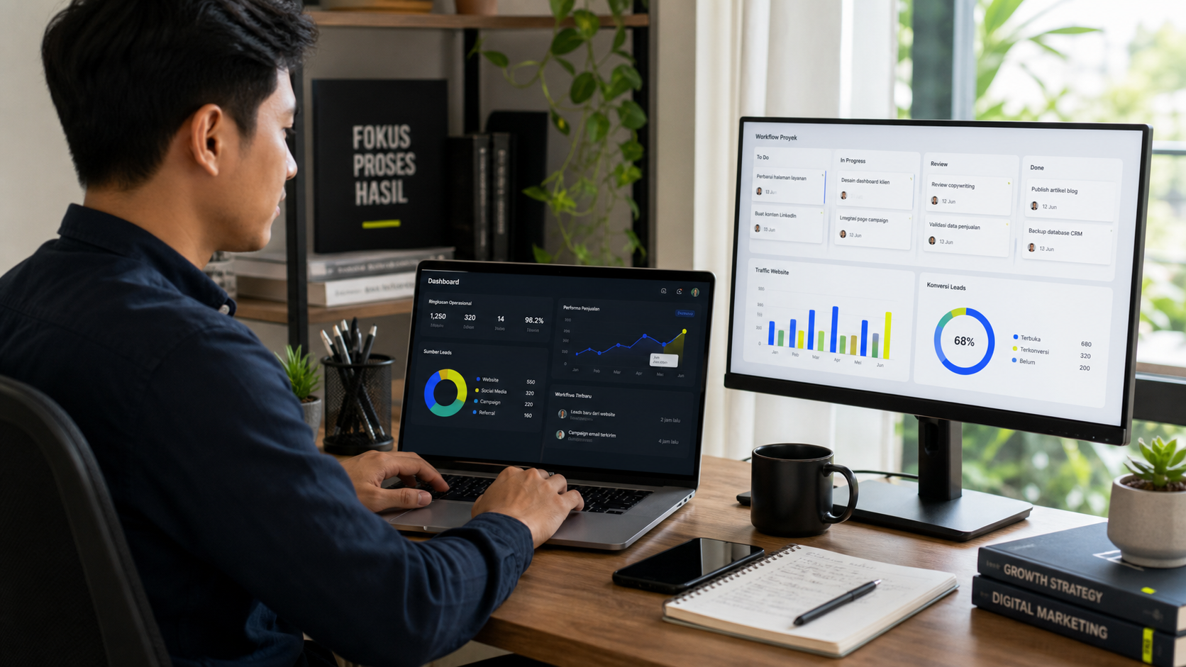 Work from home website and dashboard development workspace