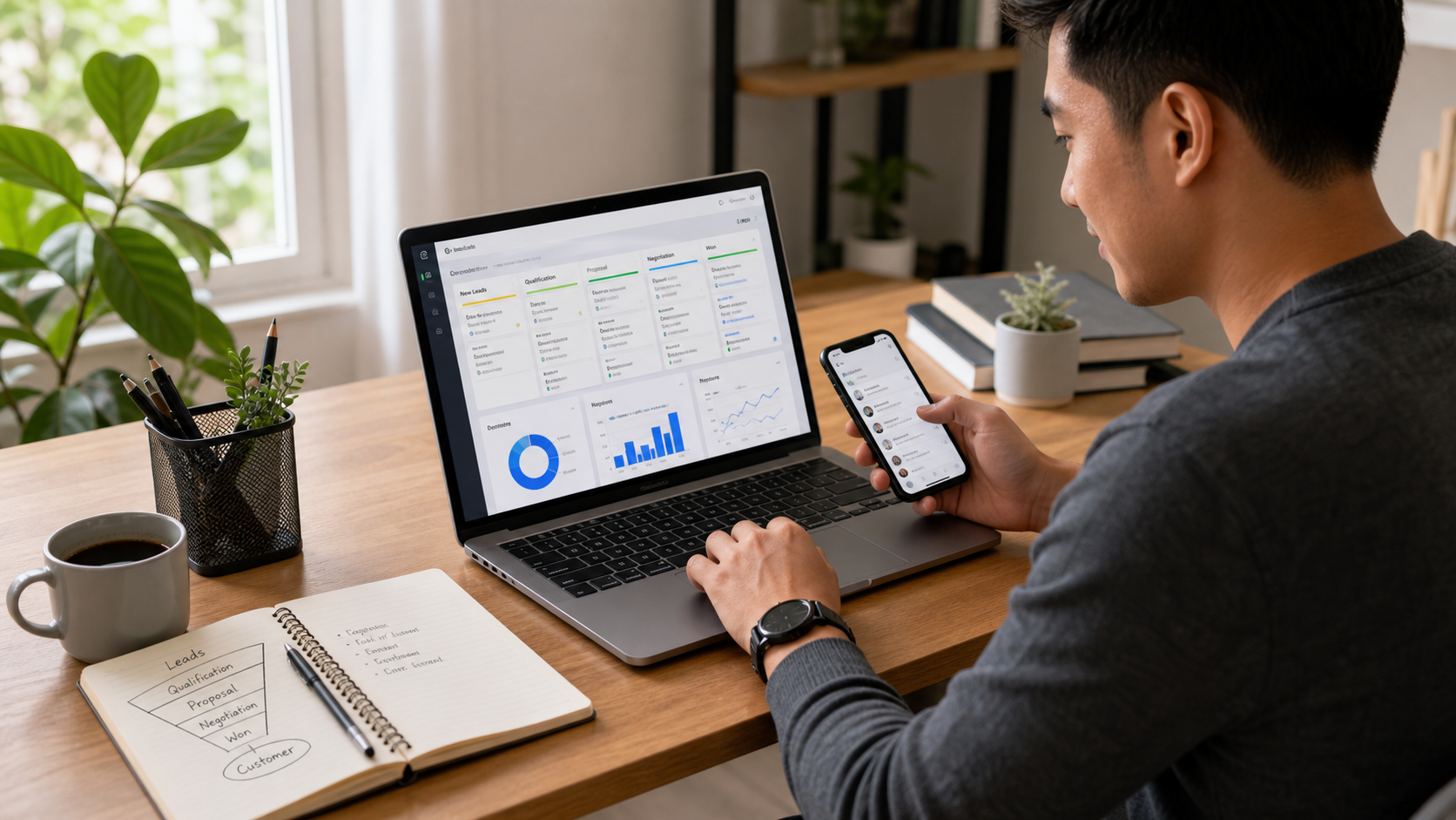Work from home sales support and CRM conversion dashboard